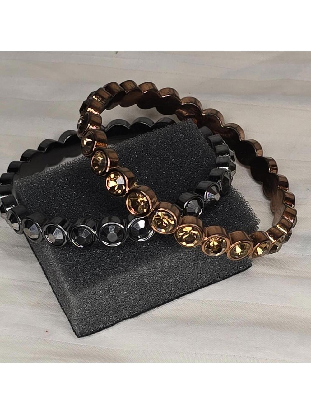 Graziano Set of 2 Golden Shadow Amber and Black Crystals Bangle Bracelets